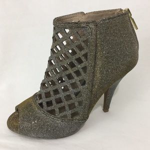 Christian Siriano Gold Glitter Peep Toe Booties